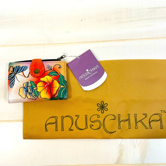 Anushka Hand Painted Vintage Brown Orange Snap Bifold Wallet - Picture 2 of 7